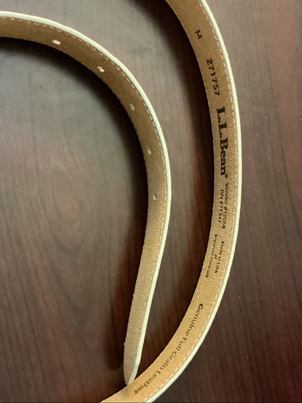 L.L. Bean Slim Tan Leather Belt with Gold-Tone Buckle - Picture 2 of 6